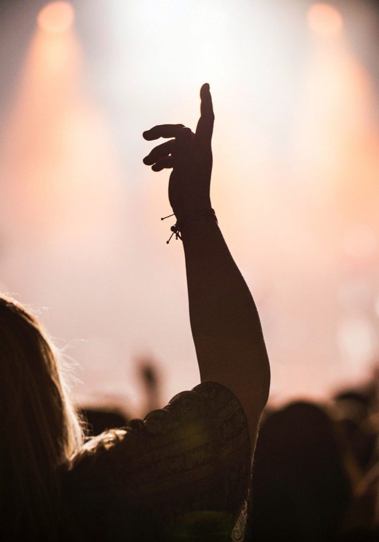 silhouette of person with hand up